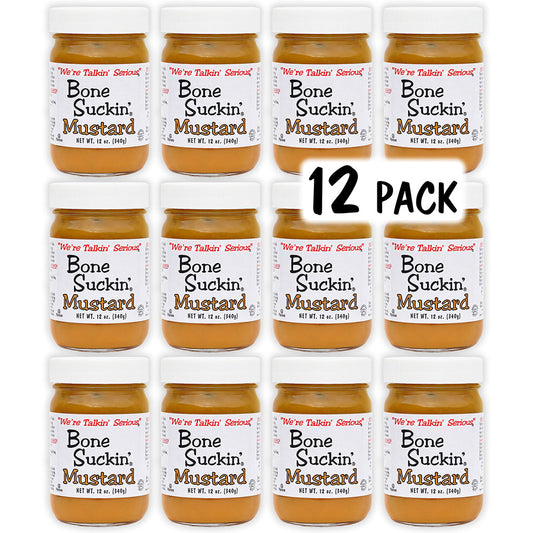 Bone Suckin'® Salmon Mustard Sauce - Bone Suckin' Mustard, 12 oz in Glass Bottle - Gourmet Mustard, Sweet & Tangy With Creamy Texture, Gluten-Free, Non-GMO, No HFCS, Kosher, Perfect for Hot Dogs, Brats, Sandwiches, Cheese, Seafood, 12 jars