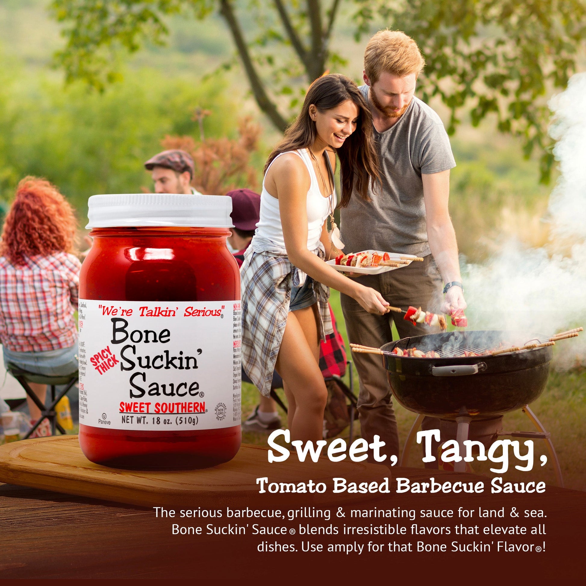 Love the flavor of Spicy Bone Suckin' Sauce®, but want something that will really stick to your ribs? We are pleased to offer our Bone Suckin' Spicy Thick Sweet Southern Sauce®. Elevate your barbecue experience with our sweet, tangy, tomato-based Barbecue Sauce, Bone Suckin' Sauce®. This thicker, spicier version of Bone Suckin' Sauce® delivers a one-of-a-kind blend of hot, tangy & sweet flavors. Ideal for marinating meats from land & sea.