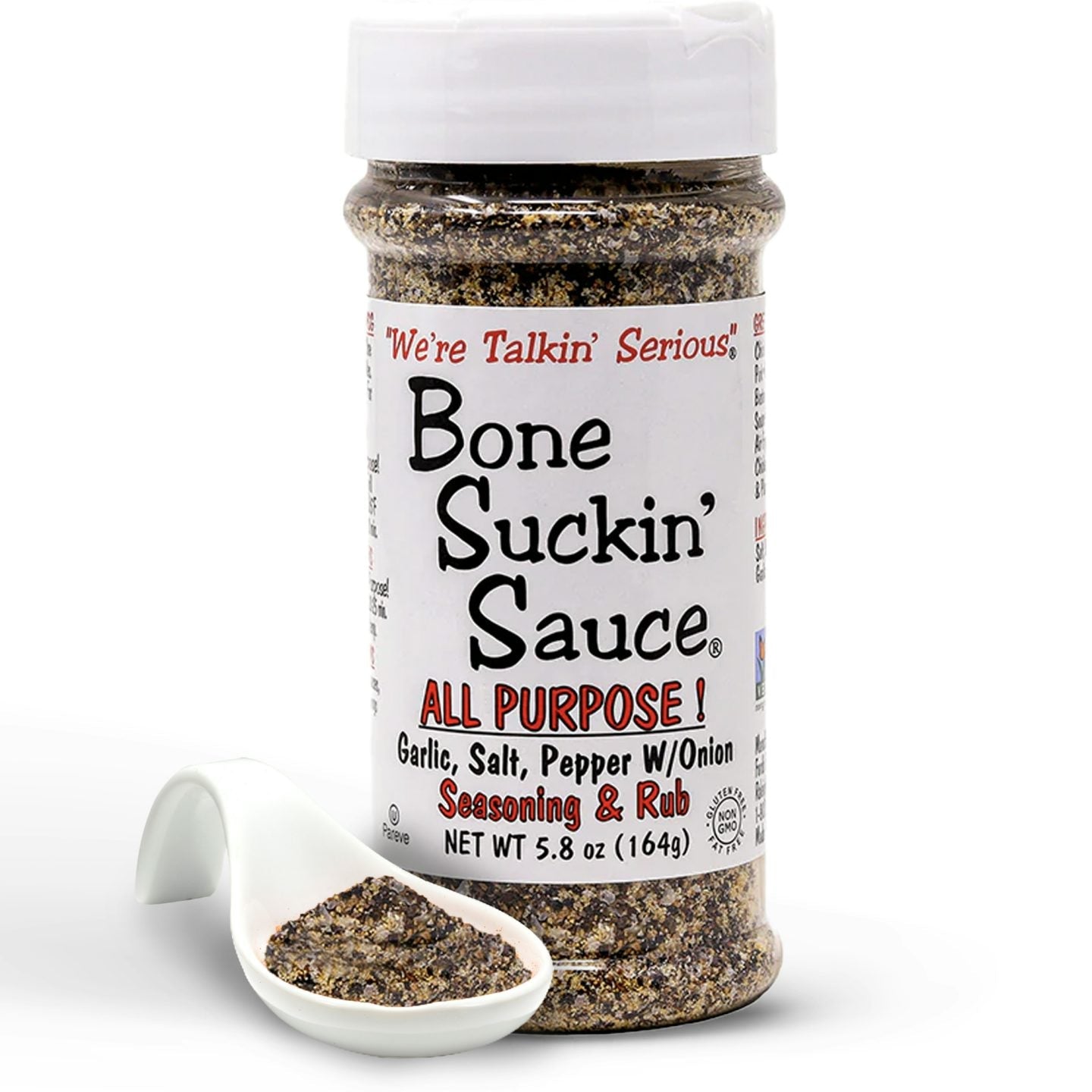 Bone Suckin' All Purpose Seasoning & Rub 5.8 oz, Zero Calorie, Sugar Free, Gluten Free, Non GMO, Kosher, Garlic, Salt, Pepper & Onion, For Pork, Beef, Chicken, Seafood, Pasta, Veggies! No MSG!