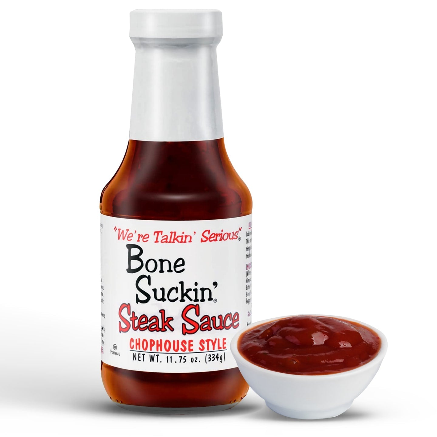 Bone Suckin'® Steak Sauce, Chophouse Style, 11.75 oz. - Bone Suckin' Steak Sauce, 11.75 oz Glass Bottle, For Steaks, Burgers, Meatloaf, Pork Chops & Chicken - Tangy, Savory, Light Smoke Flavor With Bits Of Onion & Garlic - Gluten Free, Non-GMO, Kosher, 1 Pc