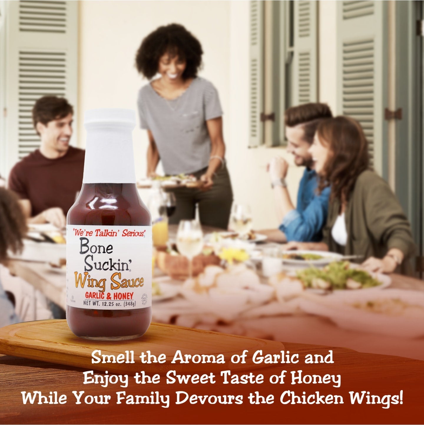 Bone Suckin' Sauce Garlic & Honey Wing Sauce, 12.25 oz. Smell the aroma of garlic & enjoy the sweet taste of honey while your family devours the chicken wings! Bone Suckin'® Garlic & Honey Wing Sauce will quickly become your favorite!