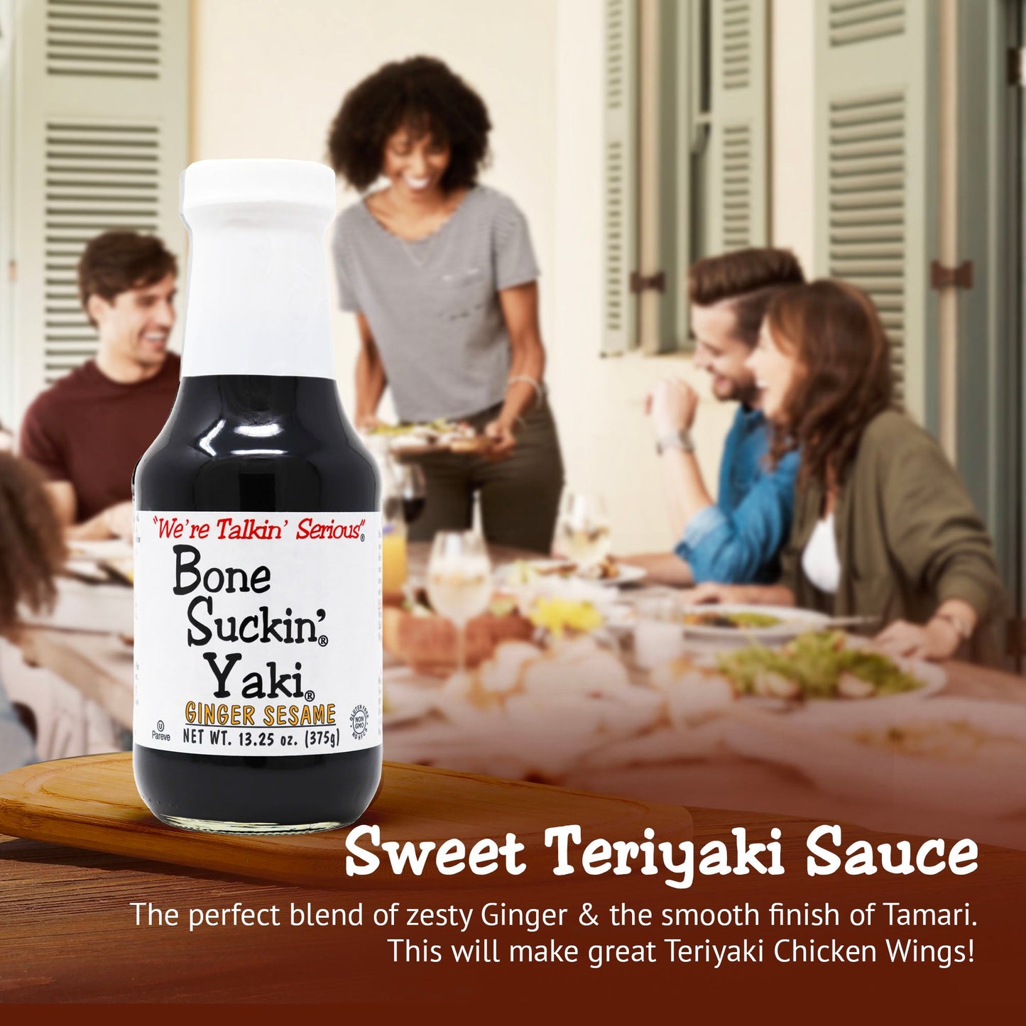 Bone Suckin'® Yaki®, Ginger Sesame, 12/13.25 oz. The perfect blend of Zesty ginger, the nutty taste of sesame & the smooth finish of tamari, adds an unforgettable flavor to any dish.