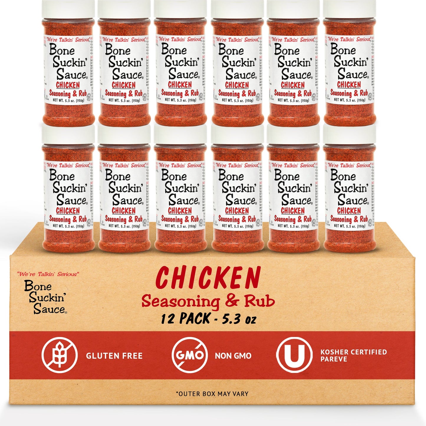 Bone Suckin' Chicken Seasoning & Rub - 12/5.3oz - with Garlic & Sage - Perfect for Chicken, Turkey, Other Poultry, Fish - Brown Sugar, Garlic, Onion, Spices - Non-GMO, Gluten-Free, Fat-Free, Kosher, Pareve, No MSG!