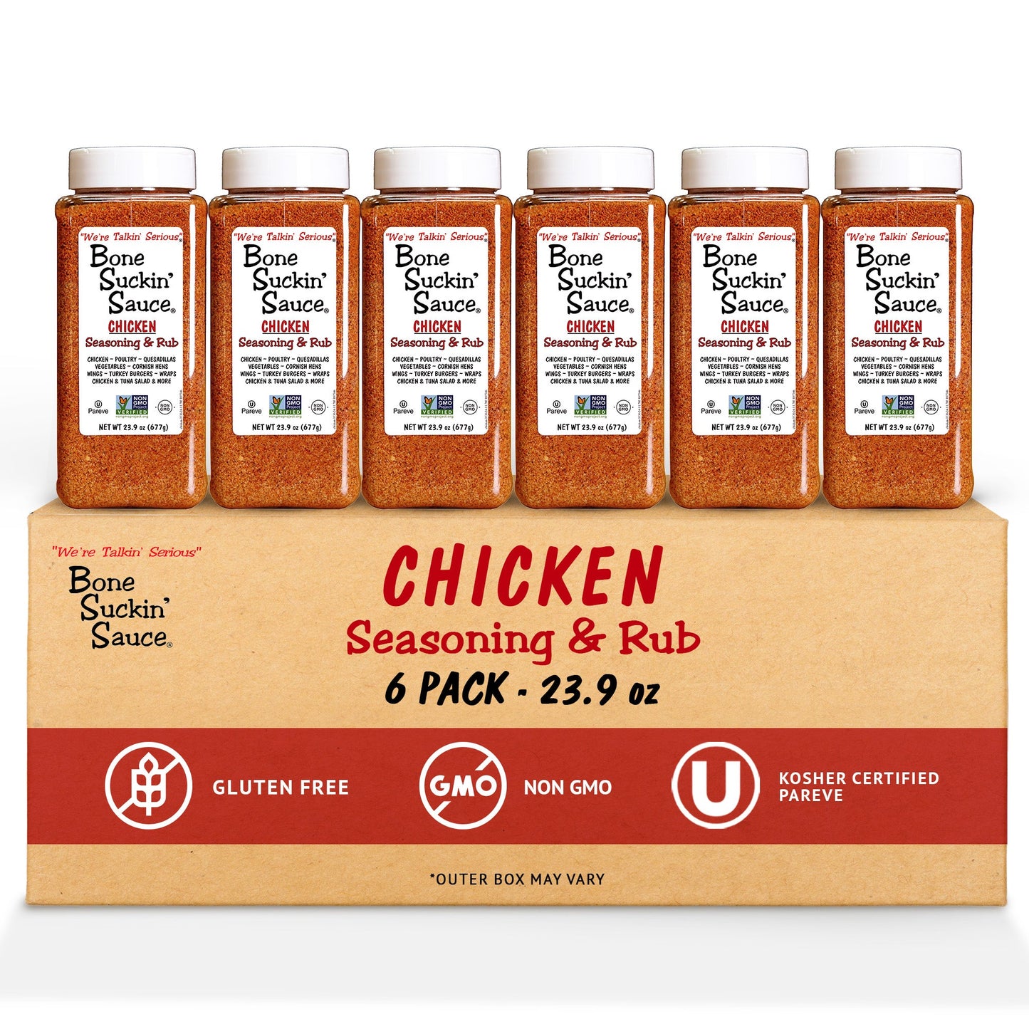 Bone Suckin' Chicken Seasoning & Rub - 6 / 23.9oz - with Garlic & Sage - Perfect for Chicken, Turkey, Other Poultry, Fish - Brown Sugar, Garlic, Onion, Spices - Non-GMO, Gluten-Free, Fat-Free, Kosher, Pareve, No MSG!