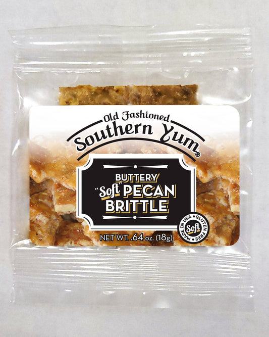 Southern Yum® Pecan Brittle Bar, .64 oz., 24 count  This old fashioned pecan brittle bar is handmade in small batches from North Carolina pecans.  It's The South’s Softest Pecan Brittle!